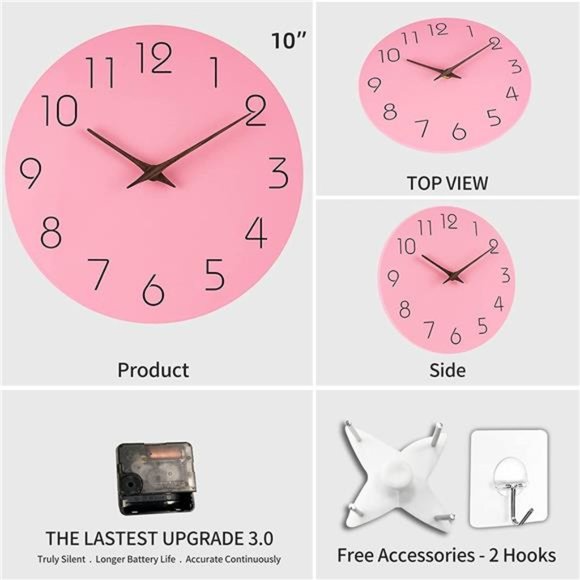 10" Silent Non Ticking Wall Clock Battery Operated - Simple Minimalist Wooden - Picture 4 of 4